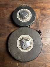 2 Vtg  Lufkin Tape Rule Measures | Leather Cover | White + Ni Clad 100’ 50’ picture