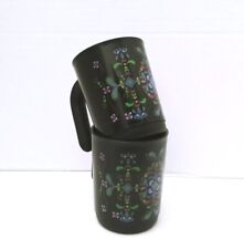 Tupperware Kaliopi Fiesta Mugs Cups 11 Oz Stackable Set Of 2 7686A Black Floral picture