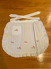 Vtg Half-Size Women's Apron: White c' Embroidered Strawberries- Pocket & Ruffle picture