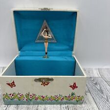 Vintage 70s 80s Musical Jewelry Box Spinning Ballerina Spring Girls Floral Kid's picture