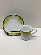 Giovanni Valentino yellow roses demitasse cup & saucer double gilt trim Italy picture