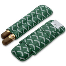 Durable Leather Case Holder 2 Tube Travel Green Cigar Portable Humidor Cutter picture