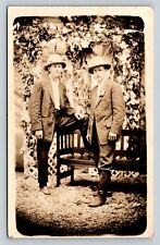 RPPC Men In Suits & Hats By Floral Arch and Bench ANTIQUE Postcard AZO 1904-1918 picture