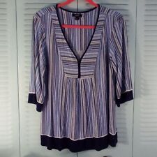 Simply Vera Vera Wang blue and white striped top With yolk that has navy trim, L picture