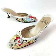 Christian Louboutin Womens Kitten Heels Slip Comic Print Italy Made US Size 8 picture