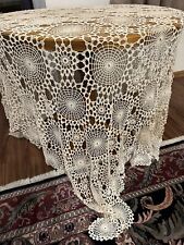 Antique French Cream Linen Spiderweb Design Handmade Crochet Elegant Bedspread picture