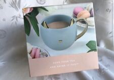 NWT Pinky Up Chloe Ceramic “Pawsome” Cat Coffee Mug Tea Cup Gold Trim NIB picture