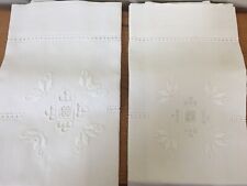 Pair New Vtg Nordstrom Linen Napkins Hand Embroidered Floral Lace Cutwork White picture