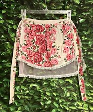 Vintage Reversible Half Apron Artistic Apron House Pink White Roses NOS Stained picture