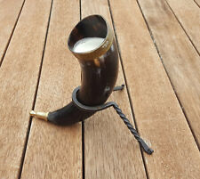 Norwegian viking drinking horn with Celtic brass rim and special brass finial picture