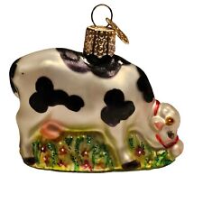 2001 Retired HTF Old World Christmas Grazing Cow Milk Dairy Farm Glass Ornament picture