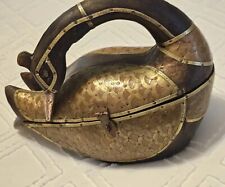 VTG Old Cooper with Brass Inlay Beautiful Wooden SWAN Box 11.5