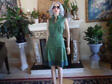 Akris-Bergdorf Goodman Green Pleated/Belted Dress w/Removable Collar Size US12 picture