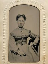 C.1860/70s Tintype Beautiful Woman W Victorian Frilly Dress Jewelry Tint  T11-37 picture