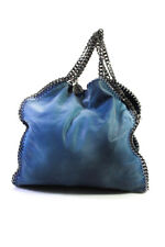 Stella McCartney Womens Solid Silver Hardware Leather Folded Shoulder Bag Blue picture