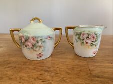 Vtg Weimar Cream & Sugar Green Pink Roses Victorian - Made In Germany picture