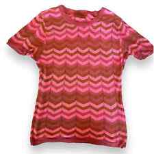 Missoni Classic Zig Zag Pattern Pointelle Short Sleeve Crew Cotton Top Pink XS picture
