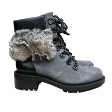 Botkier Madigan Boots Waterproof Leather Faux Fur Trim Slate Gray Women Sz 8M picture