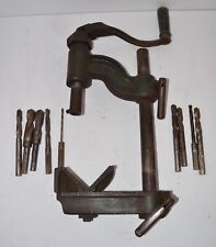 Vintage Cole Tool Mfg Co No 7 ratcheting Manual Drill Press W/ V Block and bits picture