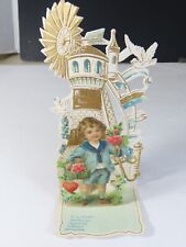 Antique Victorian Valentine Card Die Cut Fold Out Lighthouse Weathervane C7568 picture