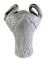 Vintage Vase Ceramic Lavender Grey, 15” Swan Head Handles picture