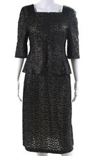 Akris Womens Sequined Textured Collared Zipped Blouse Skirt Set Black Size 10 picture