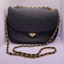 BALLY Chain Double Shoulder Bag Quilted Leather Black Gold Hardware /151 picture
