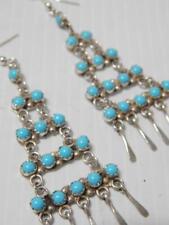 VINTAGE ZUNI INDIAN STERLING TURQUOISE CHANDELIER DANGLER EARRINGS MINT A+GIFT picture