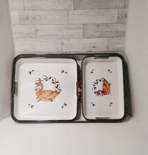 Vtg 3 pc Set Lacquer Serving Trays ~Xmas Duck With Holly And Berries picture