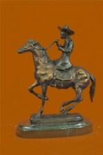 CLEARANCE SALE Cowboy on horse batteling Wild Stallion Bronze Statue picture