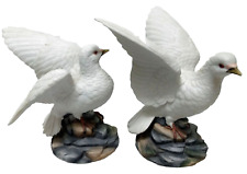 Two Porcelain Bisque White Dove Figurines Bird Statues 6400 Andrea by Sadek picture
