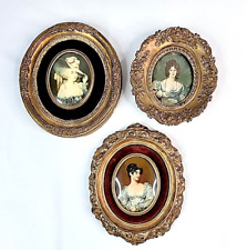 Vtg Cameo Creation Picture Burgundy Red Velvet Convex Glass Lot of 3 picture