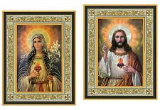 Sacred Heart of Jesus Christ and Immaculate Heart of Mary Framed Icons Set of 2  picture
