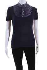Moschino Cheap & Chic Womens Scoop Neck Short Sleeve Sweater Purple Wool Size 8 picture