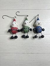 Set Of 3 Elf Rustic Textured Paint Bell Metal Ornaments  picture