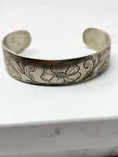 Vintage Sterling Silver Hand Signed CJ Beads Stamped Cuff Bracelet Flowers picture