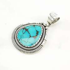 Vintage Native American Turquoise Teardrop Sterling Silver Pendant picture