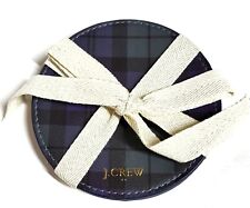 J.Crew Factory Black Watch Plaid Beverage Coasters Green Navy Faux Leather NWT picture