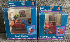 Vintage Mickey Mouse Desk Accessory Goofy Paper Clip Holder & Stapler Deadstock picture