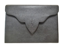*Excellent* Yves Saint Laurent Clutch Second Bag Purse Leather Black Vintage picture