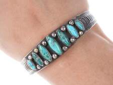 c1930's-40's Vintage Native American Heavy Stamped silver/turquoise row cuff bra picture