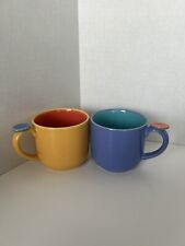 Vintage 80s Lindt Stymeist Colorways Thumbprint Mugs Set of 2 Yellow And Blue picture