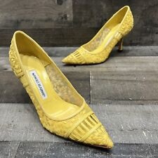 Manolo Blahnik Womens Yellow Floral Mesh Leather Classic Heels Pumps Size 38 picture