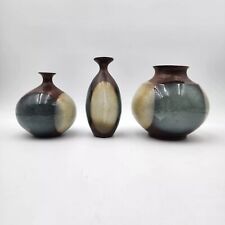 Vintage Mid-Century Pottery Craft USA Vases Modern Geometric Set Of 3 picture