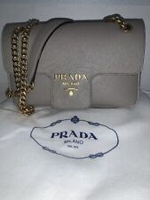 Prada Saffiano Flap Bag Gray Gold Chain Handbag Purse Leather picture