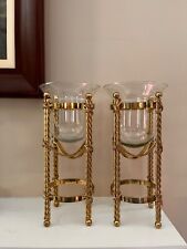 VINTAGE  4 FOOTED TWISTED Solid BRASS STAND GLASS VOTIVE CANDLE  HOLDER picture
