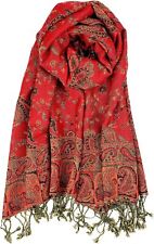 Plum Feathers Pashmina Scarf with Ethnic Tapestry Style Red Floral Paisley  picture