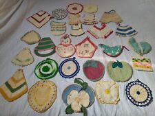 VTG Lot Of 28 HAND CROCHETED Kitchen Potholders:  DRESSES, PANTS, BLOOMERS, Etc picture