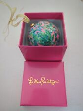 NWT LILLY PULITZER Palm Tree Pink Green Blue Christmas Ornament Ball Gold ribbon picture