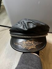 Vintage Harley Davidson Mens Black Leather Chain Biker Cap Size S USA Made picture
